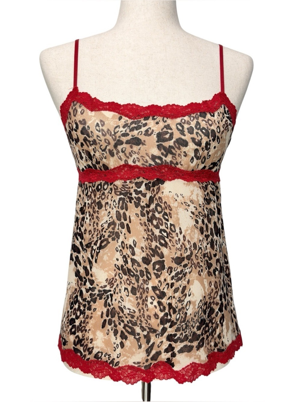 Cabernet Y2K Leopard Mesh Babydoll Top S Red Lace Whimsigoth Indie Sleaze Vampi
